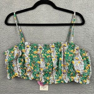 Rhode x Target Top Womens XXL Green Floral Stripe Crop Whimsical Y2K Boho NEW
